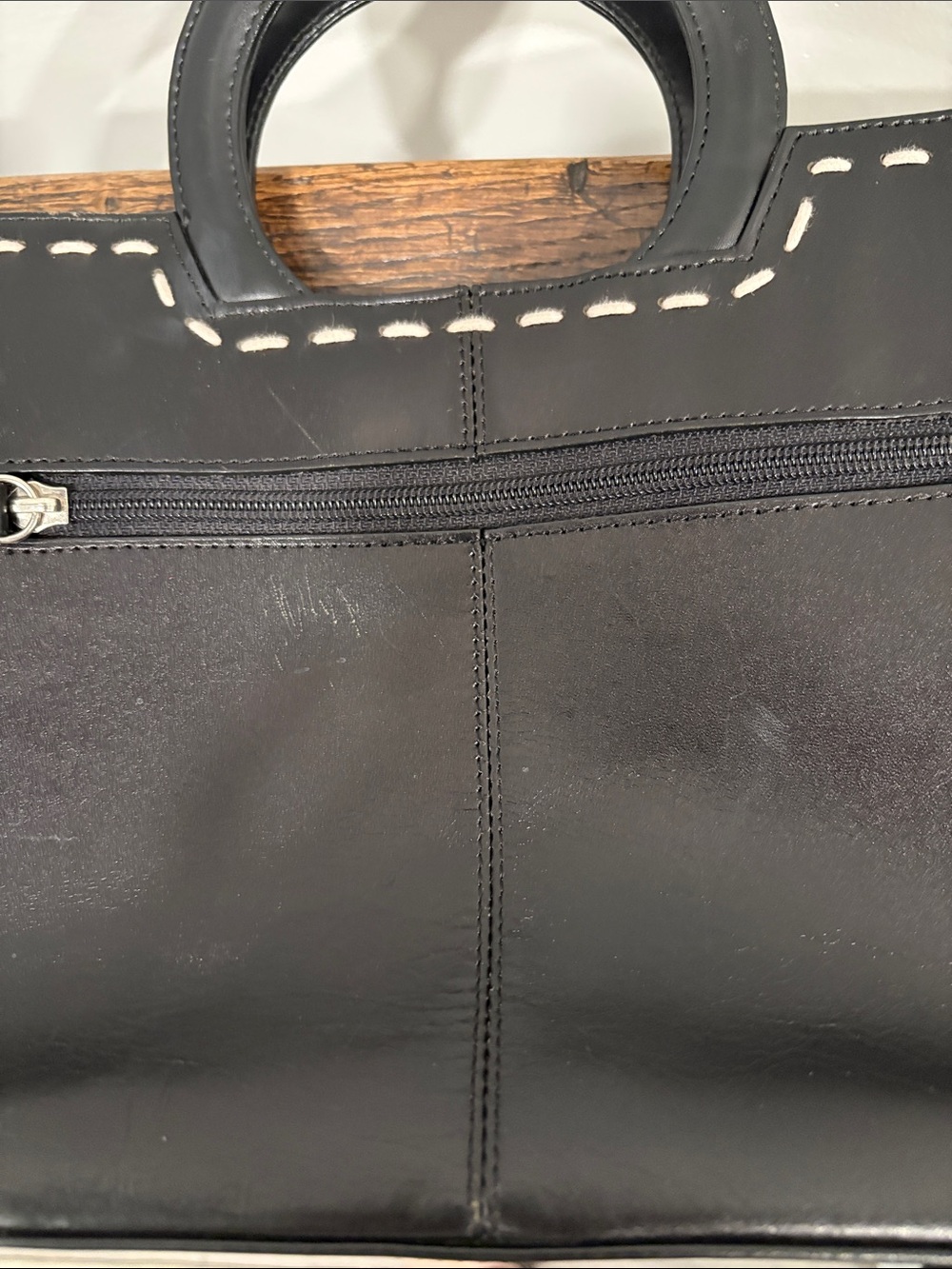 Vintage Black Leather Cutout Top Handle Handbag Y2K Contrast Stitch 13x8” - Picture 15 of 16